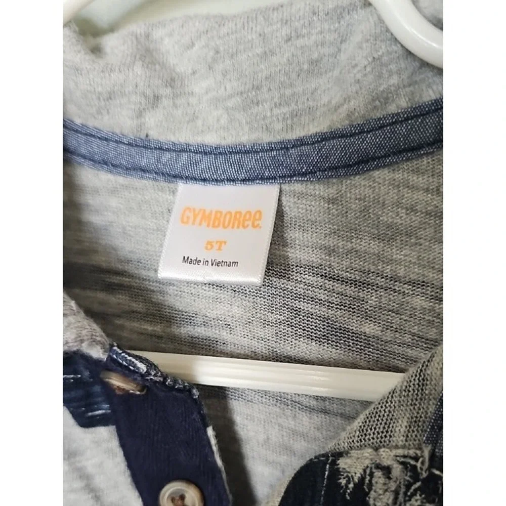 Gymboree Boys Size 5T Grey Navy Blue Palm Tree Striped Short Sleeve Polo Shirt